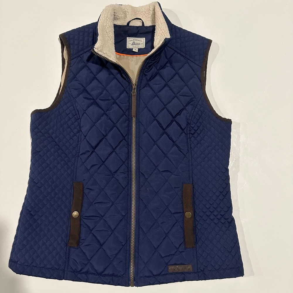 G.H. Bass & Co. Quilted Vest Sherpa Lined Pockets Full Zip Navy Blue‎ M